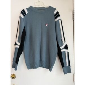 Fila Sweater Vintage 80s Italy Blue Striped Pullover Wool Blend See Measurements